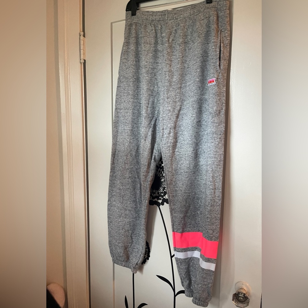 VS PINK logo Emblem sweatpants in grey with Bright pink & white stripe size med